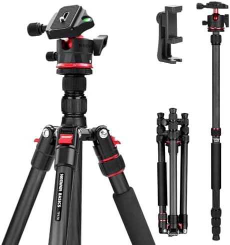 NEEWER Basics Carbon Fiber Travel Tripod Monopod, 64" Compact Lig...