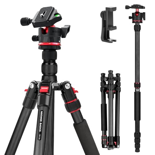 NEEWER Basics Carbon Fiber Travel Tripod Monopod, 64" Compact Lightweight Portable Camera Cell Phone Holder Stand Compatible with iPhone Video Recording, Arca Type Ball Head, Max Load 13.2 lbs, TP17B