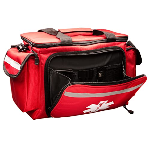 Novamedic Professional Red Empty Trauma First Aid Medical Bag, 15"X10"X9", Multi Compartment First Responder Carrier For Emt, Paramedics, Emergency And Medical Supplies Kit #TOP3