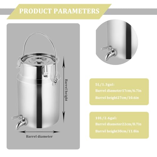 Bidon de lait en acier inoxydable 304 avec couvercle scellé 5L pour vin - 6