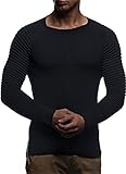 [page_title]-LEIF NELSON Herren Strickpullover Basic Rundhals Crew Neck Sweatshirt Langarm Sweater Feinstrick LN20729, Größe M, Schwarz