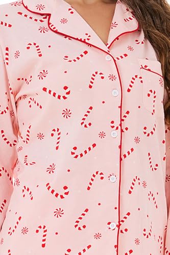 Image of LUBOT Christmas Pajamas for Women 100% Cotton Pajama 2 Piece PJ Set Soft Long Sleeve Button Xmas Print Loungewear XS-XXL