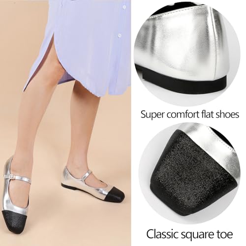 Mary Jane Flats Shoes Women Ankle Strap Ballet Flats Shoes Gold Ballerina Flats Dress Shoes Casual Walking Shoes Two Tone4