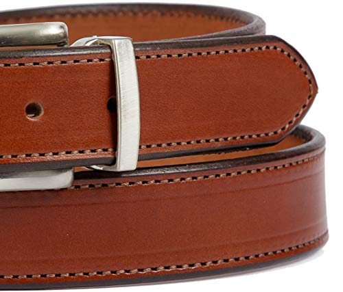 Medium Brown Dress Belt, Single Stitching, 100% Bridle Leather, 1-3/8" Wide, Square Buckle, Amish Made in Lancaster PA3