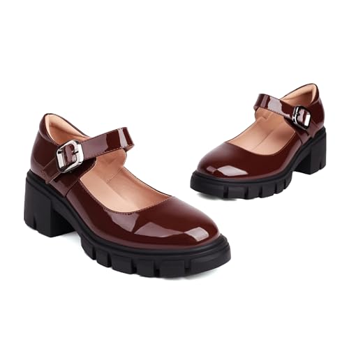XIEDA Mary Jane Shoes Women Platform Chunky Mary Janes Ankle Strap Low Heel Pumps Dress Shoes3