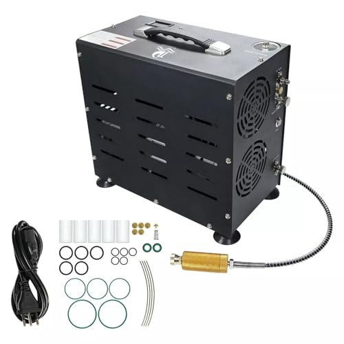 TUDIVING Compresor de buceo de 4500 psi, accionamiento de doble cilindro de 800 W, parada automática, inflado rápido, ventilador integrado, compresor para paintball, rifle de aire, tanque de buceo
