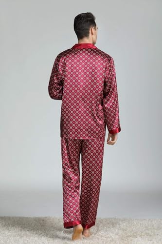Mens Satin Silky Pajama Set Long Sleeve Classic Sleepwear Button Down Loungewear with Long Pants3