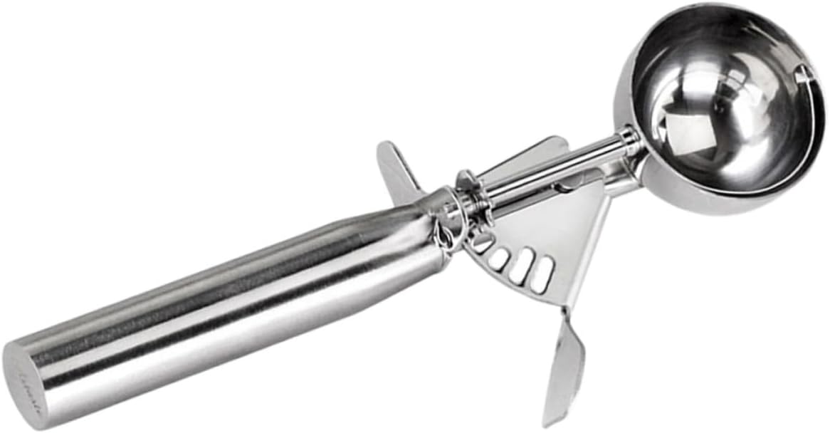 PRETYZOOM 3pcs Stainless Steel Ice Cream Scoops with Mechanism Includes Large Medium Small Melon Baller and Cookie Spoon for Cupcake Meatball Muffin Baking Dishwasher Safe