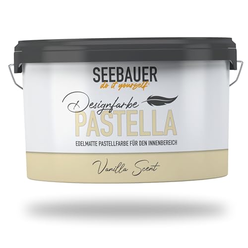 SEEBAUER diy Pastellfarbe PASTELLA Gelb 2,5L (Vanilla Scent) Edelmatte Wandfarbe Vanille - Innenfarbe sehr hohe Deckkraft - Matt, Abwaschbar und Tropffrei