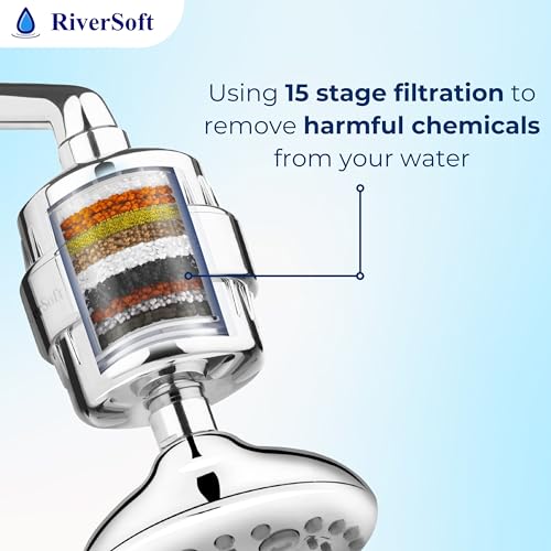 Image of RIVERSOFT SF-15 PRO (pack of 2) shower and tap filter for hard water with 15 stage | Water Softener for Bathroom | Hard Water Filter (Pack of 2, Chrome)