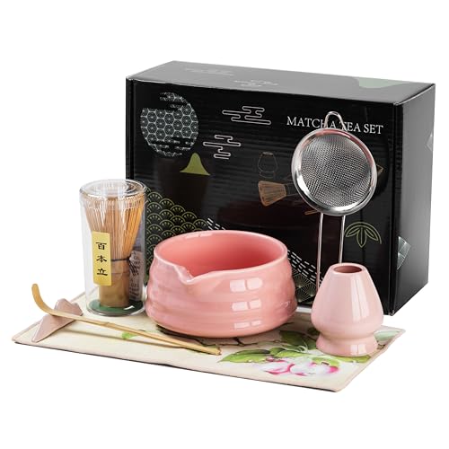 Matcha Whisk Set, Matcha Set Includes Matcha Bowl, Matcha Whisk and Holder, Matcha Scoop, Spoon Rest, Sifter and Tea Towel - 7pcs Perfect Matcha Kit for Matcha Lover