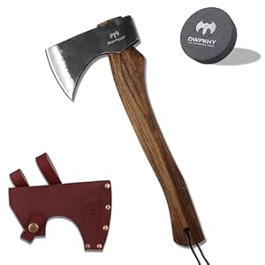 15.7″ Hatchet Axe, Camping Hatchet, Hand-Forged Axe with Sheath for Wood Chopping, Splitting, and Carving, Bushcraft Axe with Beech Handle for Outdoor Survival and Garden Work
