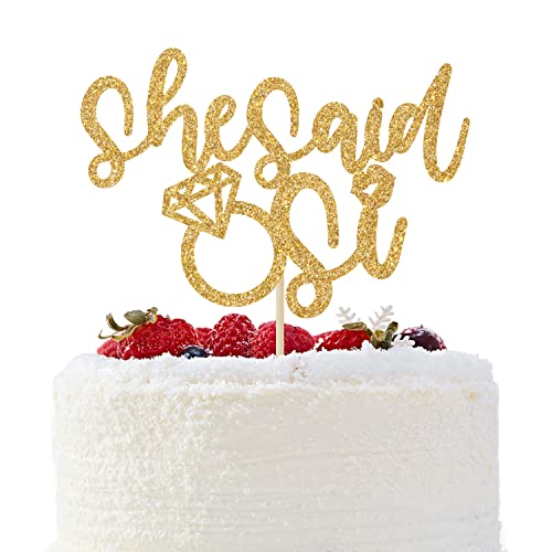 Unoggsor Gold Glitter She Said Si Cake Topper - She Said Yes Cake Topper For Final Fiesta Bachelorette Sign Mexico Wedding Engagement Bridal Shower Party Decorations #TOP2