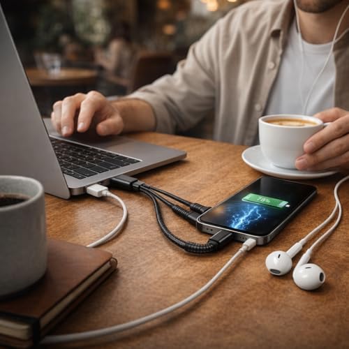 Image of Mizi USB-C Headphone and Charging Adapter 3-in-1 - Type-C to 3.5mm Audio Jack + USB-C PD Charging + Type-C Audio Splitter, Compatible with iPhone, iPad, Samsung Galaxy, Pixel, and More - Black