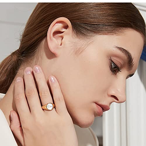 Jude Jewelers Stainless Steel Round Signet Style White Shell Face Wedding Engagement Statement Pinky Ring3