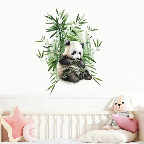 Vinilo Decorativo Panda Acuarela Bamboo Verde PLIGREAT