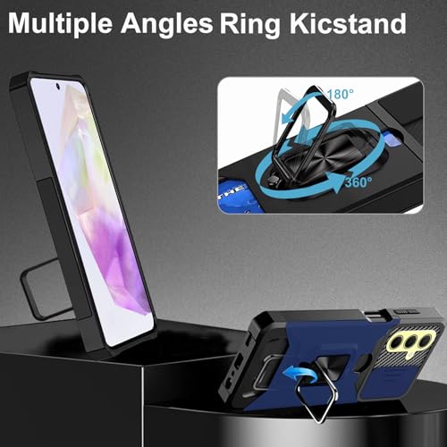 KZIOACSH Case for Samsung Galaxy A36 5G, Sliding Camera Cover Heavy Duty Protective Case Card Holder Metal Ring Kickstand Anti-Scratch Hybrid Rugged Bumper Cover with 2 Tempered Glass,Blue by KZIOACSH - Image 5