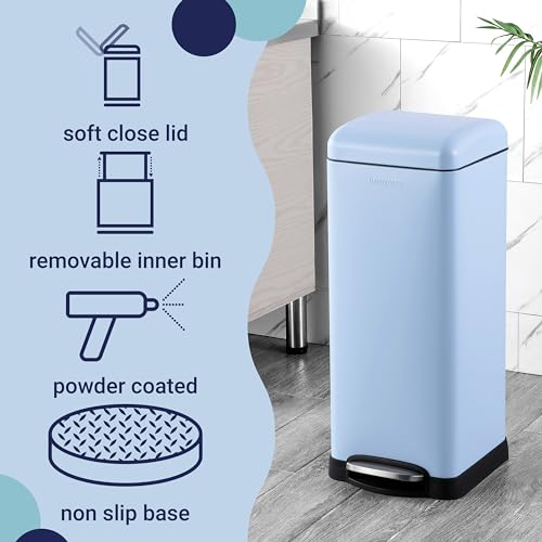 Image of happimess Betty 8 Gal Step Trash Can Soft-Close Lid, Tide Pool Blue