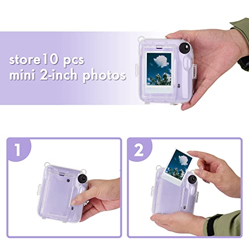 Transparent Camera Case Compatible With Fujifilm Instax Mini 12 Instant Camera - Mini 12 Camera Case, Cute Pattern Shoulder Strap And Pattern Stickers, And 64 Pocket Album (Purple) #TOP2