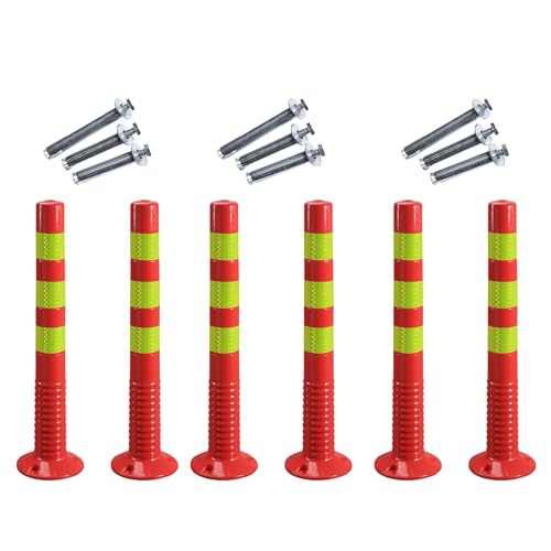 SRNSAEB Traffic Delineator Post Cone 6 Sets 2 4 8 10 Pcs, Floor Mounted Red Road Cones for Crowd Control/Construction Safety/Workplaces, Portable Reflective Column(75cm/30in H Red+Yellow,6 pcs)