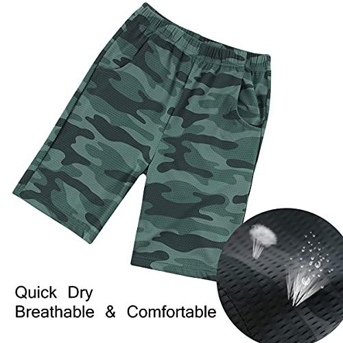Image of KISBINI Boys Athletic Shorts with Pockets Sport Active Camo Shorts