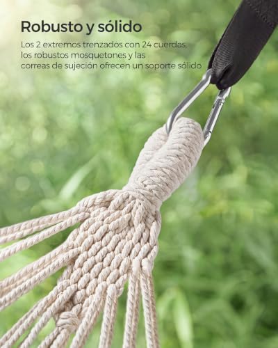 Miniatura 4 de Songmics Hamaca, 210 X 150 Cm, Doble Hamaca, Capacidad De Carga De 300 Kg, Para Terraza, Balcón, Jardín, Exterior, Camping, Con Bolsa De Transporte, Correas De Sujeción Y Mosquetones, Gris Gdc15gy