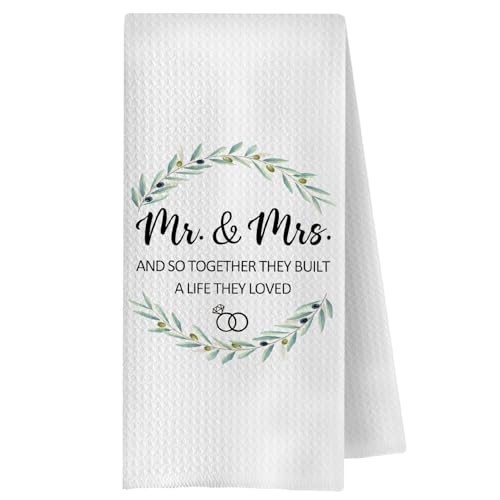 ChenCraty Bride and Groom Mr and Mrs Gifts Dish Kitchen Towels, Wedding Gifts for Couples Bride Groom Newlyweds Dish Tea for Kitchen Wedding Decor, Just Married Towel for Bathroom Decor, 16x24 Inches
