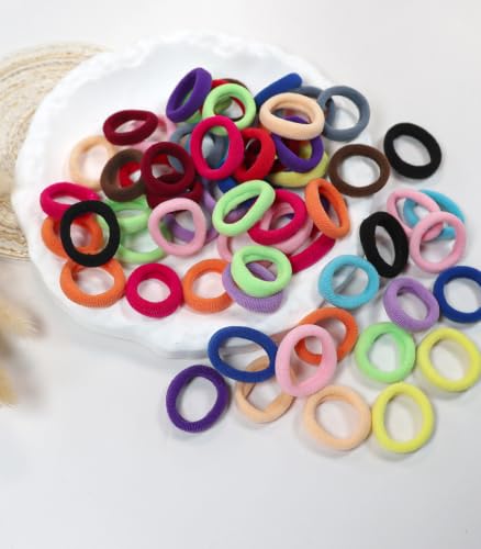 Image of 300PCS Cotton Toddler Hair Ties for Girls,No Crease Hair Ties | 1inch in Diameter,Girls Elastic Ponytail Holders,Kids Seamless Hair Bands for Baby Girls Infants Toddlers,Multicolor
