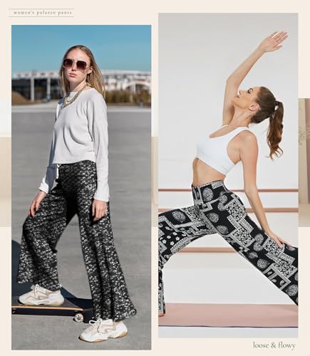 Wide Leg Palazzo Pants for Women - High Waist Casual Beach Lounge Pants Loose Dress Pants Stretchy Trousers