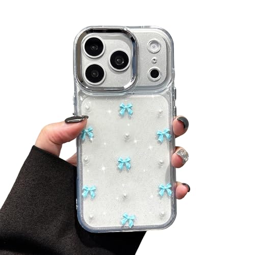 Coque iPhone Air noeud bleu etui silicone transparent paillette 3D