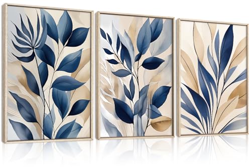 Décoration murale feuilles dorées bleu HOURIA tableau de prestige