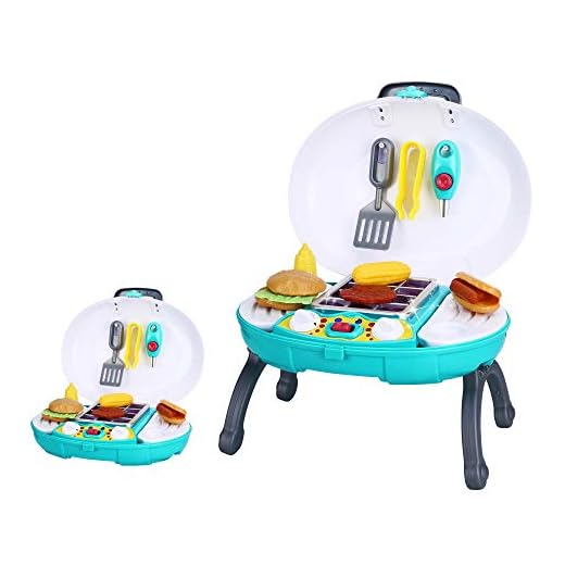 GuDoQi Kids Play Set Kitchen Toy Food Grill Outdoor BBQ Toddler Pretend Playset Cooking Sets Camping Barbecue Backyard Picnic Barbeque Mini Utensils Grilling & Sounds Charcoal Grills Hamburger