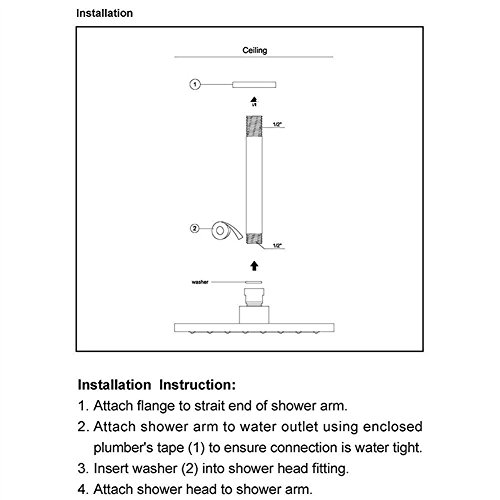 Artbath Ceiling Mount Shower Arm With Flange, 12 Inch(300Mm) Shower Arm For Shower Head, Chrome Straight Shower Arm, Solid Brass Chrome Finished #TOP6