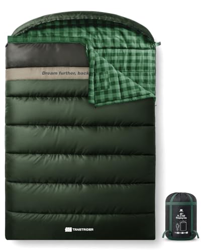 Bolsa de dormir de franela de algodón, 35-60°F XXL para 2 personas, para clima frío, impermeable con bolsa de compresión para senderismo, caza y viaje miniatura 1