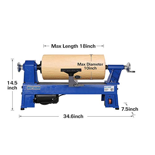 BILT HARD 10 in. X 18 in. Wood Lathe, 7.5-Amp 1/2 HP Variable Speed Mini Benchtop Wood Lathe