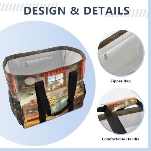 YETTASBIN Kitchen Theme Large Foldable Travel Tote Bag, Lightweight Waterproof Swim Pool Bag with Handles & Pocket for Beach Outdoor, Reusable Grocery Bag for Kitchen, Shopping4