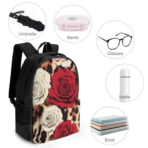 Animal Rose Flower Cheetah Leopard Print Floral Daypack Polyester Anti-Theft Multipurpose Bookbag Big Capacity Gym Outdoor Hiking Backpack With Adjustable Shoulder Straps4