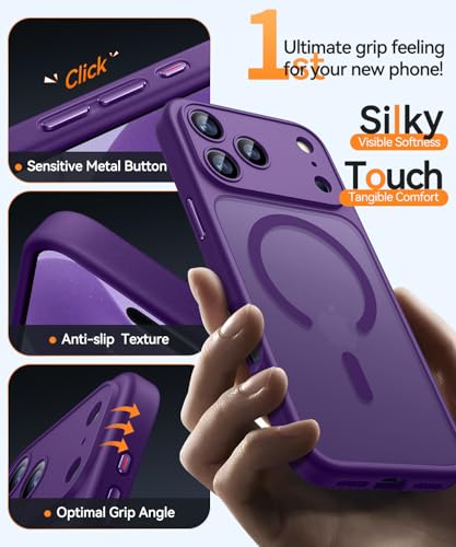 Image of CANSHN Magnetic Compatible with iPhone 17 Pro Case, Upgraded [Full Camera Protection] [Compatible with Magsafe] [Translucent Matte] Shockproof Protective Phone Cover 6.3 Inch - Deep Purple