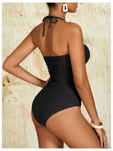 Milumia Women Strapless Bathing Suits Ruched Halter Bandeau One Piece Swimsuit4