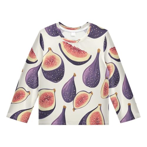 Purple Fig Pattern Boys Rash Guard Long Sleeve UPF 50+ Boys Swim Shirt Quick Dry Shirt for 3-12 Years