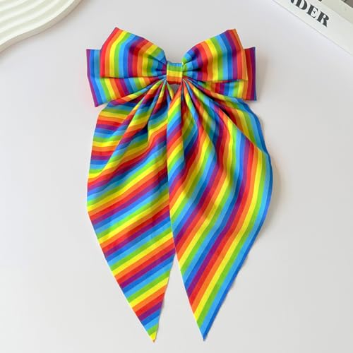 Pinzas para el cabello con lazo arcoíris para el Día del Orgullo Gay, lazo grande de raso con cola larga, diseño multicolor, gran lazo para mujeres, desfile y fiesta del mes del orgullo miniatura 7