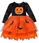 Verve Jelly Kids Toddler Baby Girl Halloween Dress Long Sleeve Pumpkin Bat Print Tutu Dress Hallo...