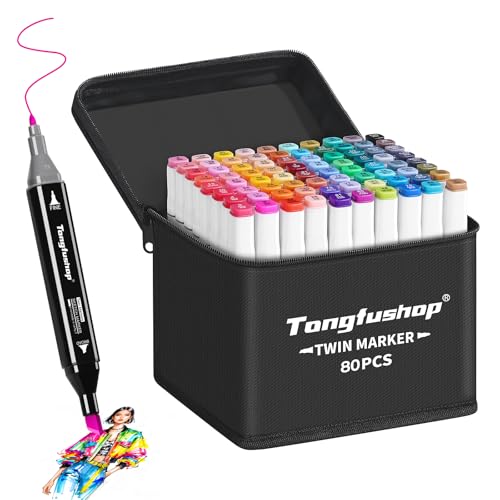 Tongfushop Rotuladores Alcohol, Rotulador de 80 Colores Doble Punta, 2S Secado Rápido Marcadores Permanente con Bolsa de Almacenamiento y Espaciador, Markers para Bocetos, Cómics, Colorear