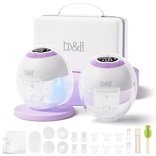 Image of b&h Breast Pump Hands Free with Night Light, 4 Modes & 9 Levels - Purple | 17/19/21/24/27mm Flange, Baby Mouth Double-Sealed Flange, Hospital Grade Breast Pump Hands Free, Milk Pump for Moms