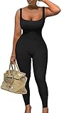 GOKATOSAU Women's Sexy Tank Top Sleeveless Scoop Neck Romper Bodycon Long Jumpsuit Black