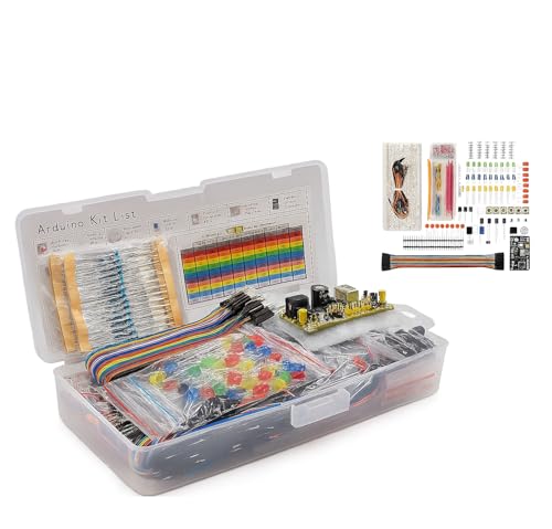 PintoHardware Arduino Elektronik-Starterset mit Breadboard, LEDs, Widerstände, Kondensatoren, Stromversorgungsmodul, Komponenten für DIY-Projekte, 830 Stück