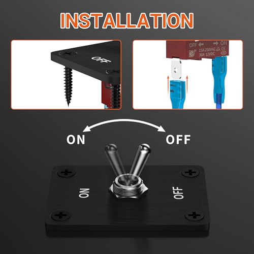 Image of RVBOATPAT Heavy Duty Waterproof Toggle Switch 12V DC 30A 2 Pin SPST ON /Off Toggle Switch with Mounting Panel for Marine Boat Automotive