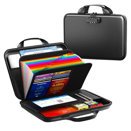 Fireproof Document Organizer with Lock Rigid EVA File Box with 13-Pocket Accordion Folder for Important Documents & Tablets under 11 Lightweight Safe Storage for Home Office & Travel (Small Size)