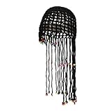 Julpsk Women's Handmade Crochet Hat Summer Beach Boho Beanie Cap with Beads Tassel Black