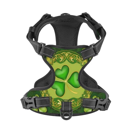 Dog Harness for Large Dogs with Leash No Pull 2 Leash Clips, Adjustable Soft St Patrick's Day Shamrock Clover Floral Dog Vest Set X-Large Size